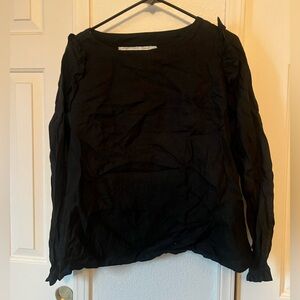 notPERFECTLINEN Black Long-Sleeve Ruffle Shoulder Top